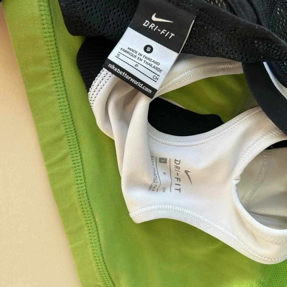 Nike Black Mesh Tank with White and Lime Green Sports Bras size S